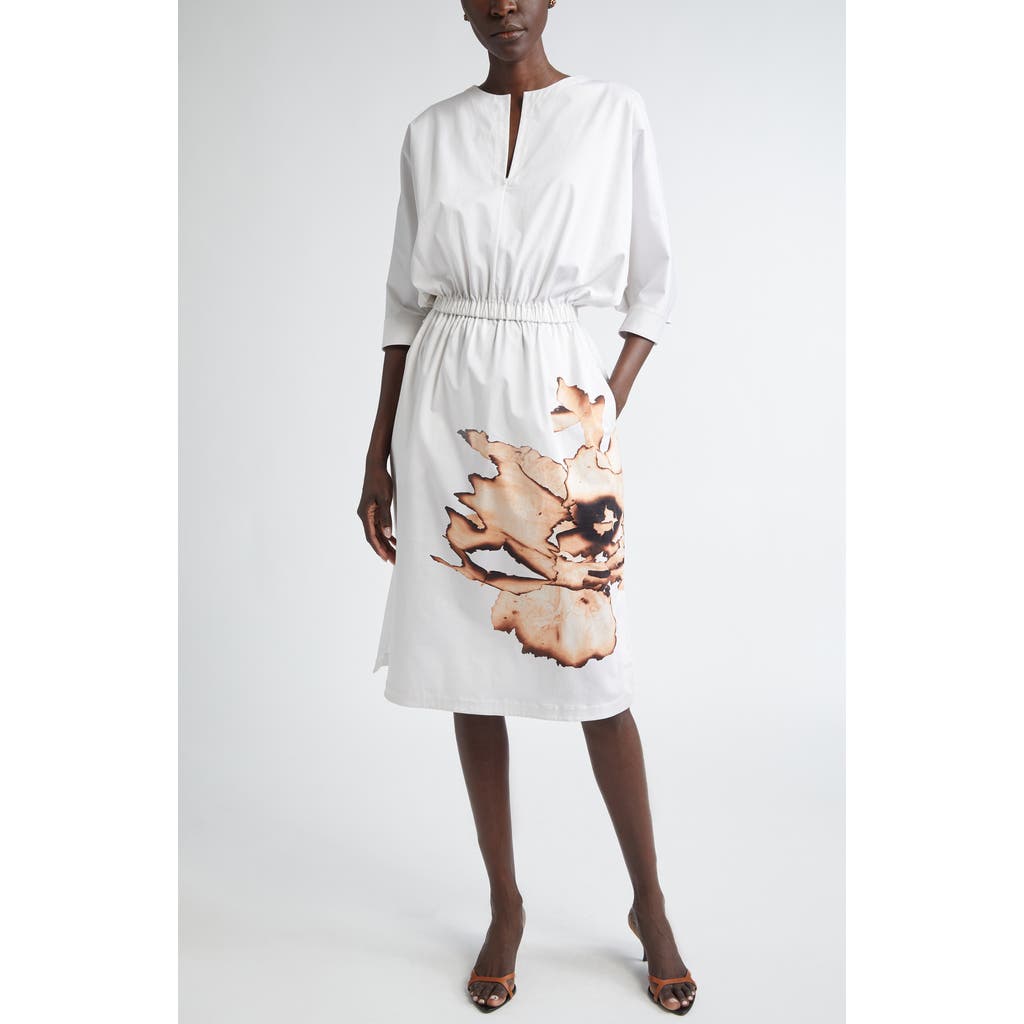 Jason Wu Collection Floral Print Dolman Sleeve Dress In White
