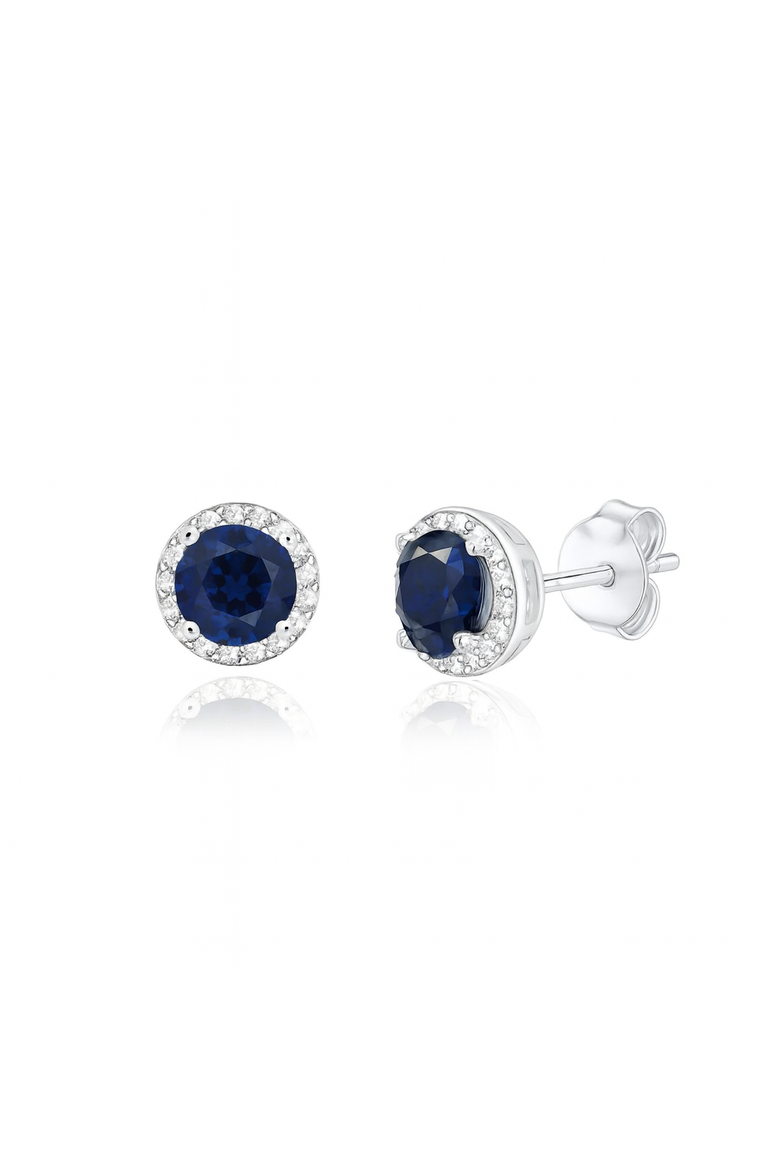 Sterling Silver Halo Stud Earrings, Main, color, Dark Blue
