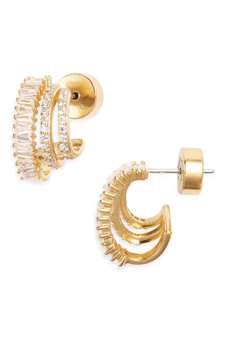 Triple Hoop Cubic Zirconia Pavé Earrings, Main, color, CLEAR- GOLD