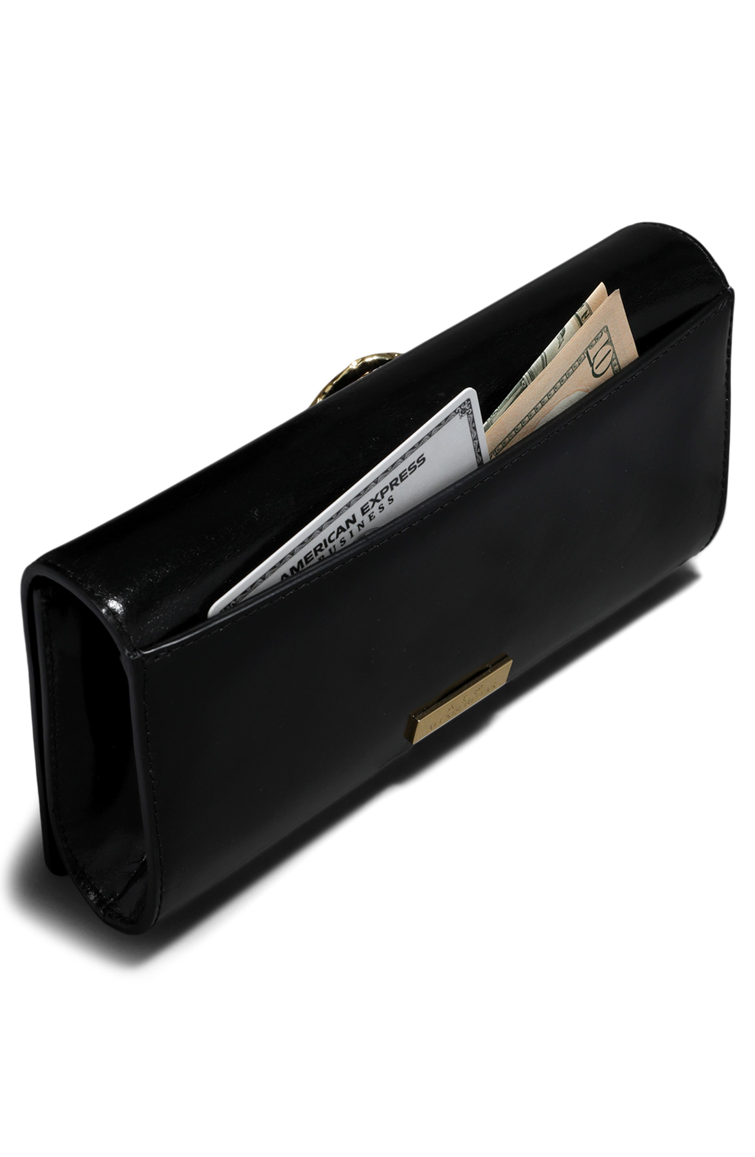Serpent Side Handle Leather Clutch, Alternate, color, BLACK