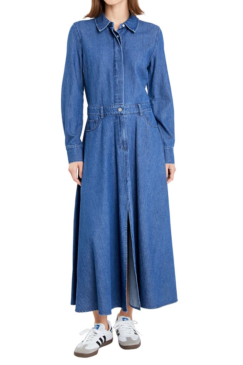 Long Sleeve Maxi Denim Shirtdress, Alternate, color, BLUE