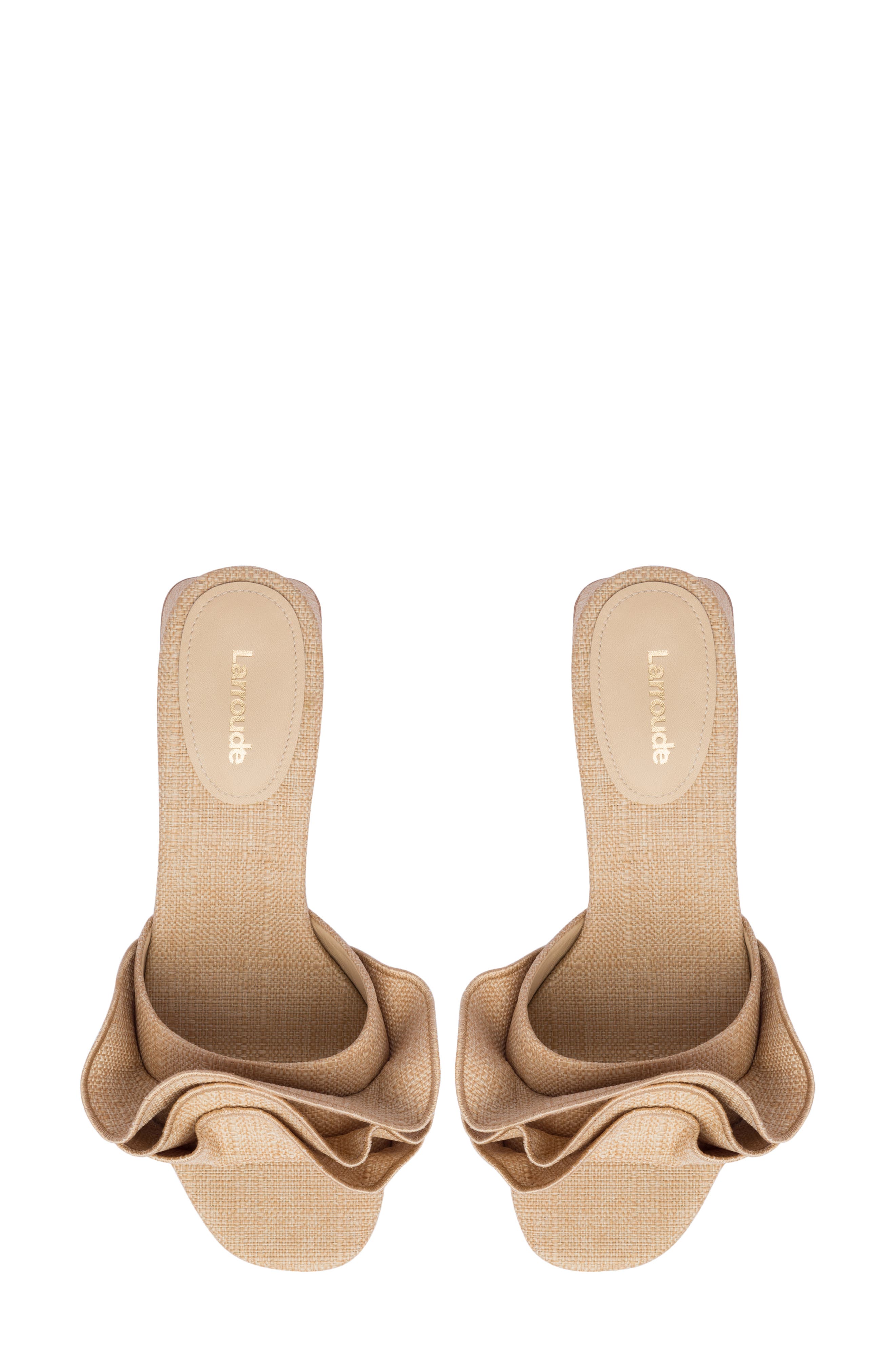 Larroudé Brigite Ruffle Raffia Sandal, Alternate, color, Beige/ Beige