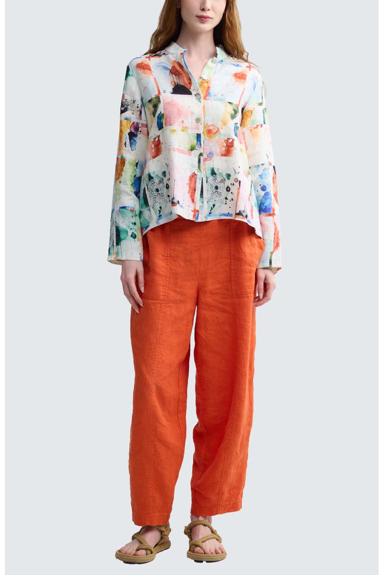 Avelia Painterly Print Linen Shirt, Alternate, color, Multihued