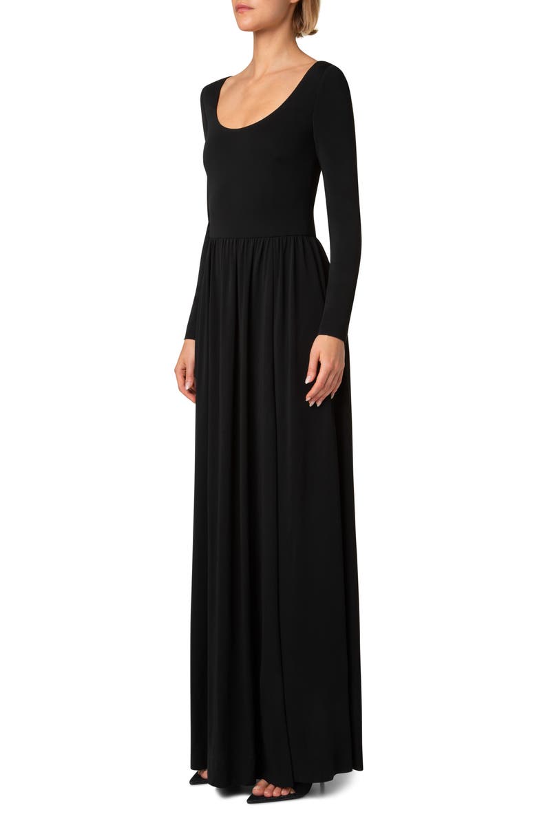 Akris punto Scoop Neck Long Sleeve Crepe Jersey Dress, Alternate, color, Black