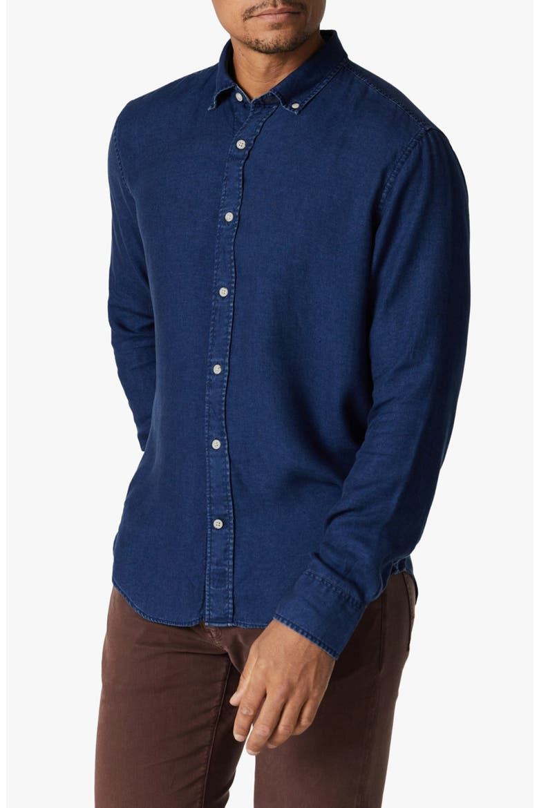 Lyocell Denim Button-Down Shirt, Alternate, color, MID INDIGO