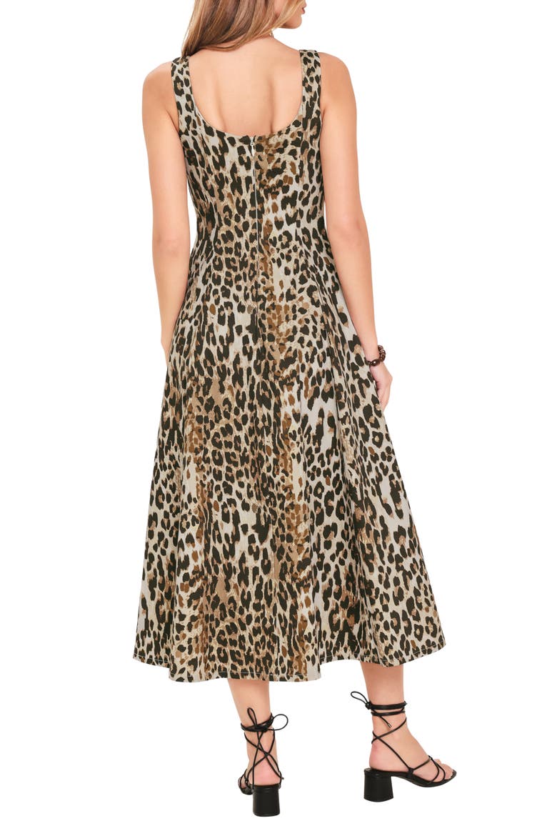 Leopard Print Stretch Cotton Fit & Flare Midi Dress, Alternate, color, LEOPARD