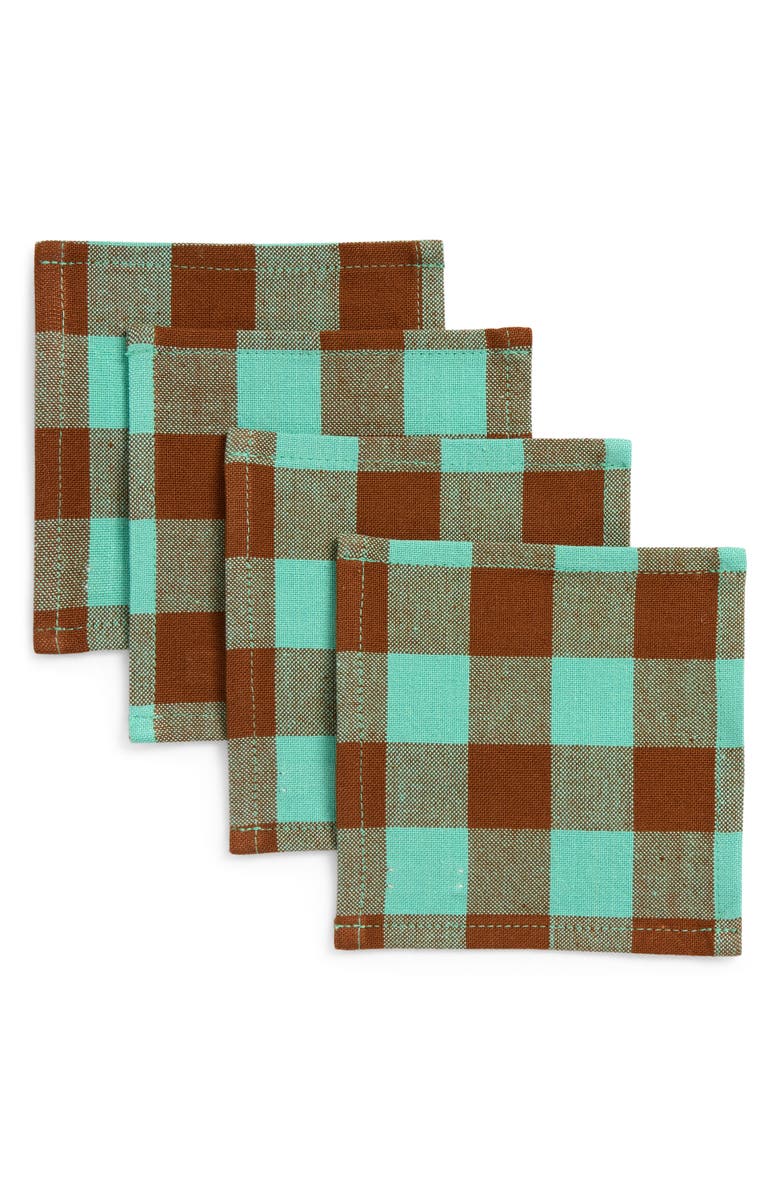 Heather Taylor Home Candy Gingham Set of 4 Cocktail Napkins, Main, color, Mint