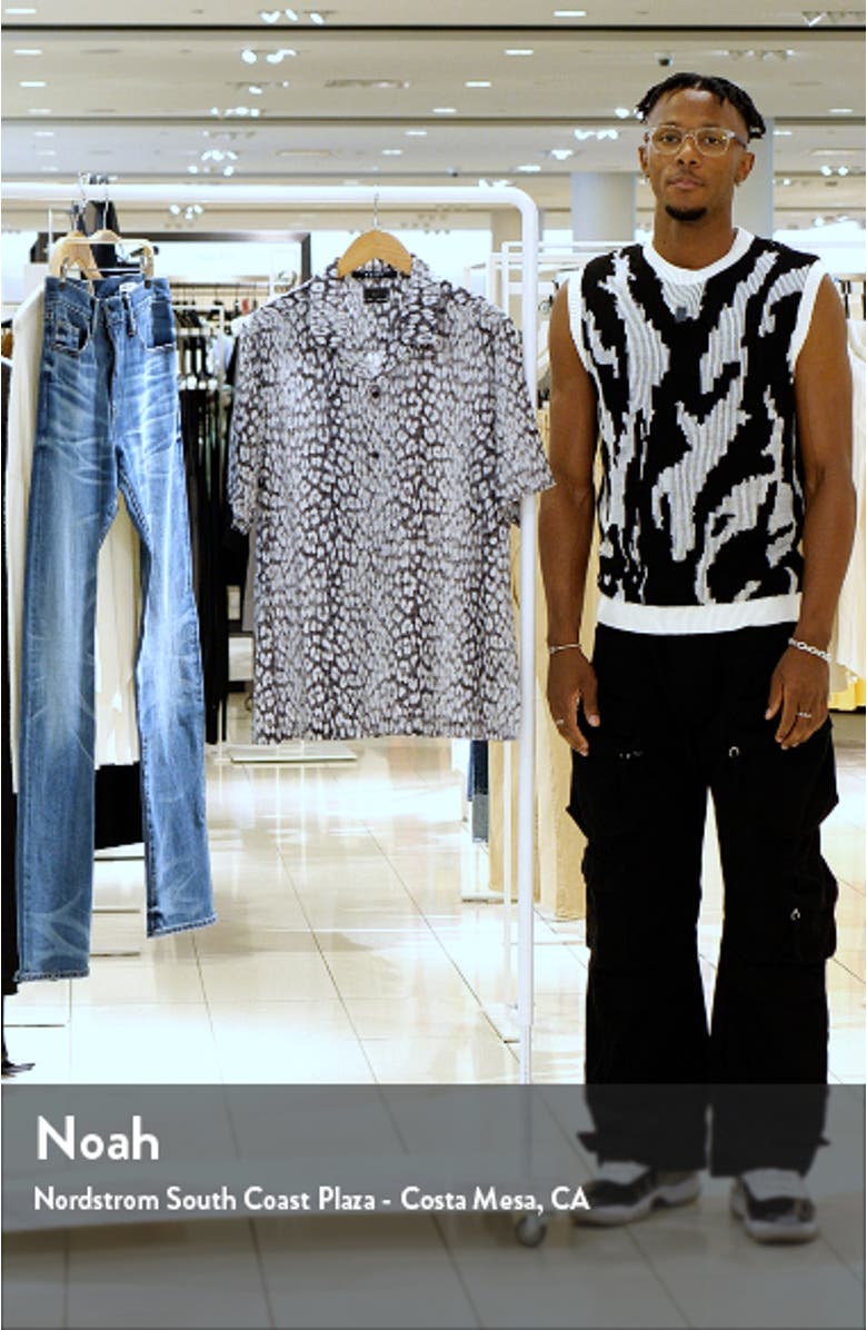 White Noise Leopard Print Resort Short Sleeve Button-Up Shirt