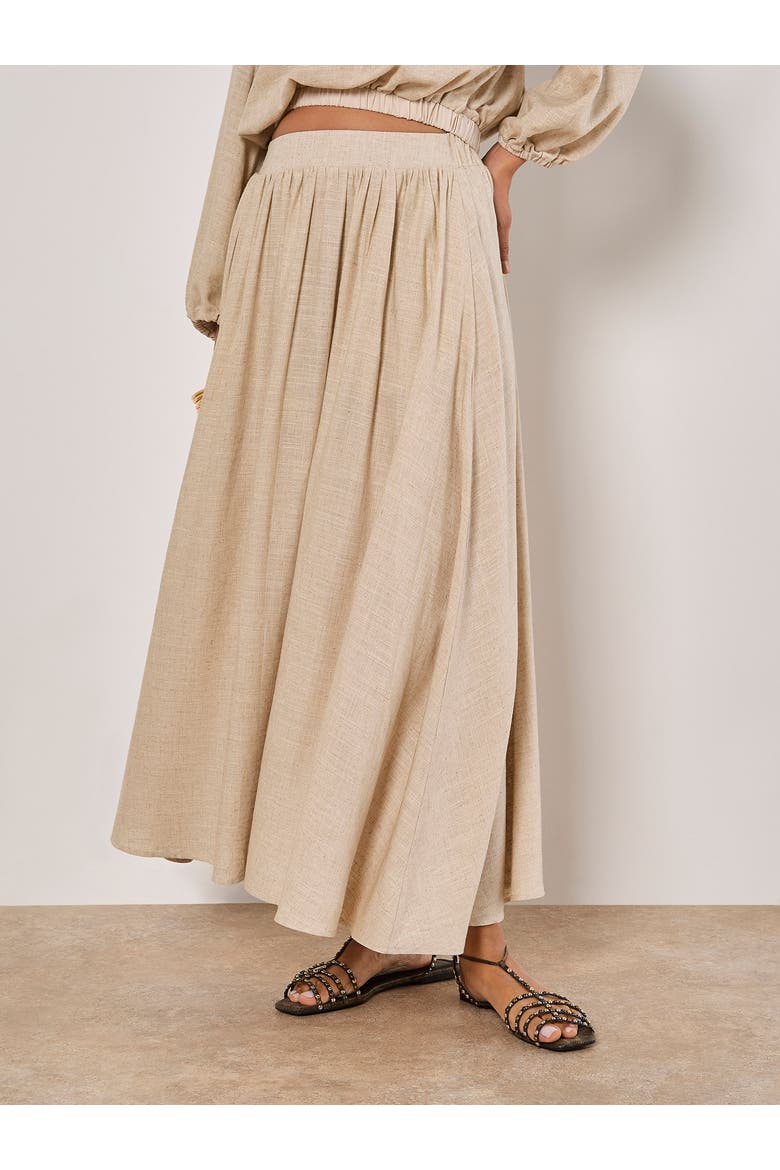 Linen Pleated Full Midi Skirt, Main, color, Stone