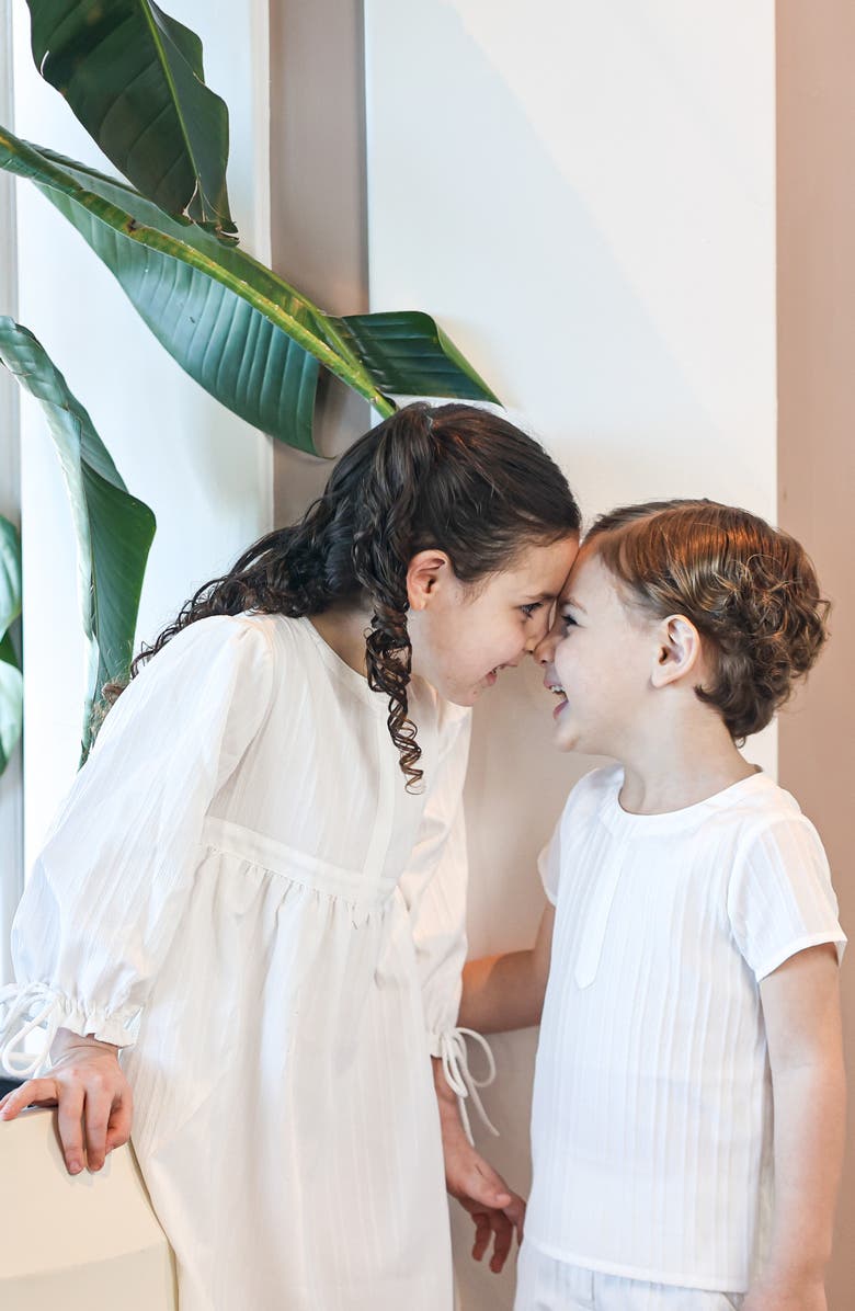 Manière Kids' Textured Stripe Cotton Blend Top, Alternate, color, White