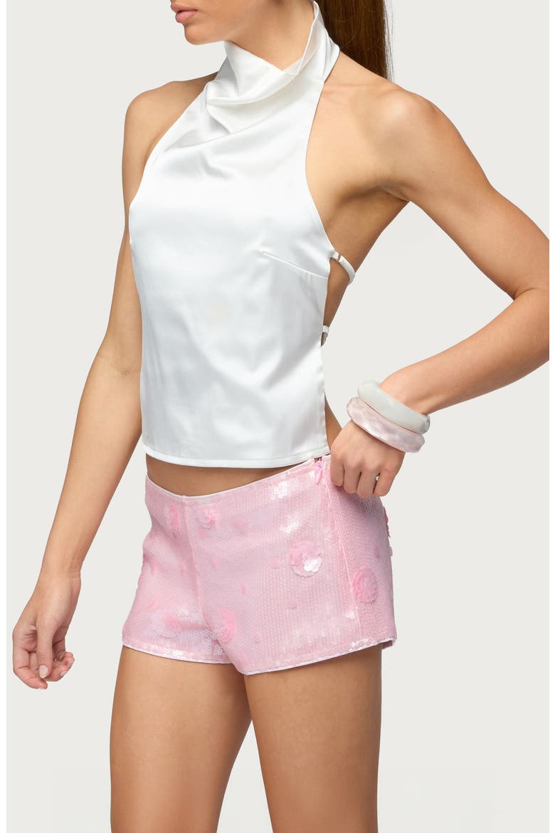 Cowl Neck Backless Satin Crop Top, Alternate, color, CREAM