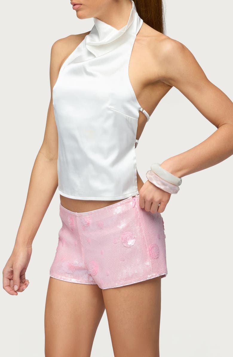 EDIKTED Cowl Neck Backless Satin Crop Top, Alternate, color, 