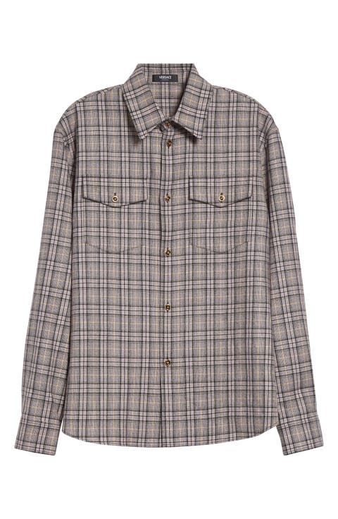Check Virgin Wool Flannel Button-Up Shirt