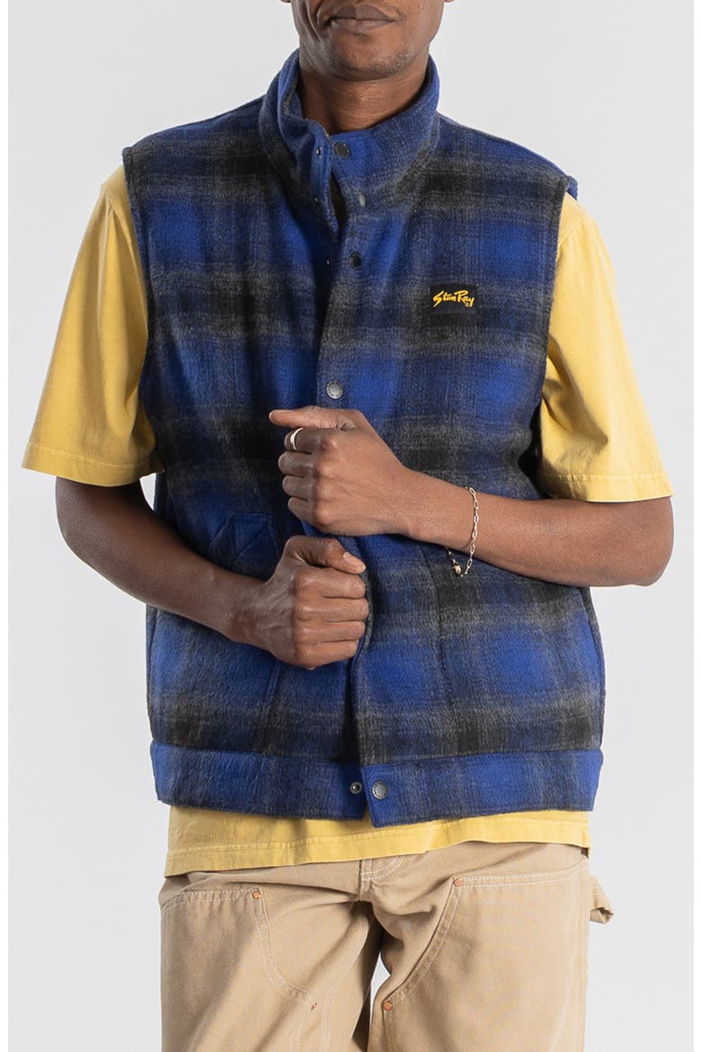 Plaid Cotton Flannel Vest, Main, color, NAVY