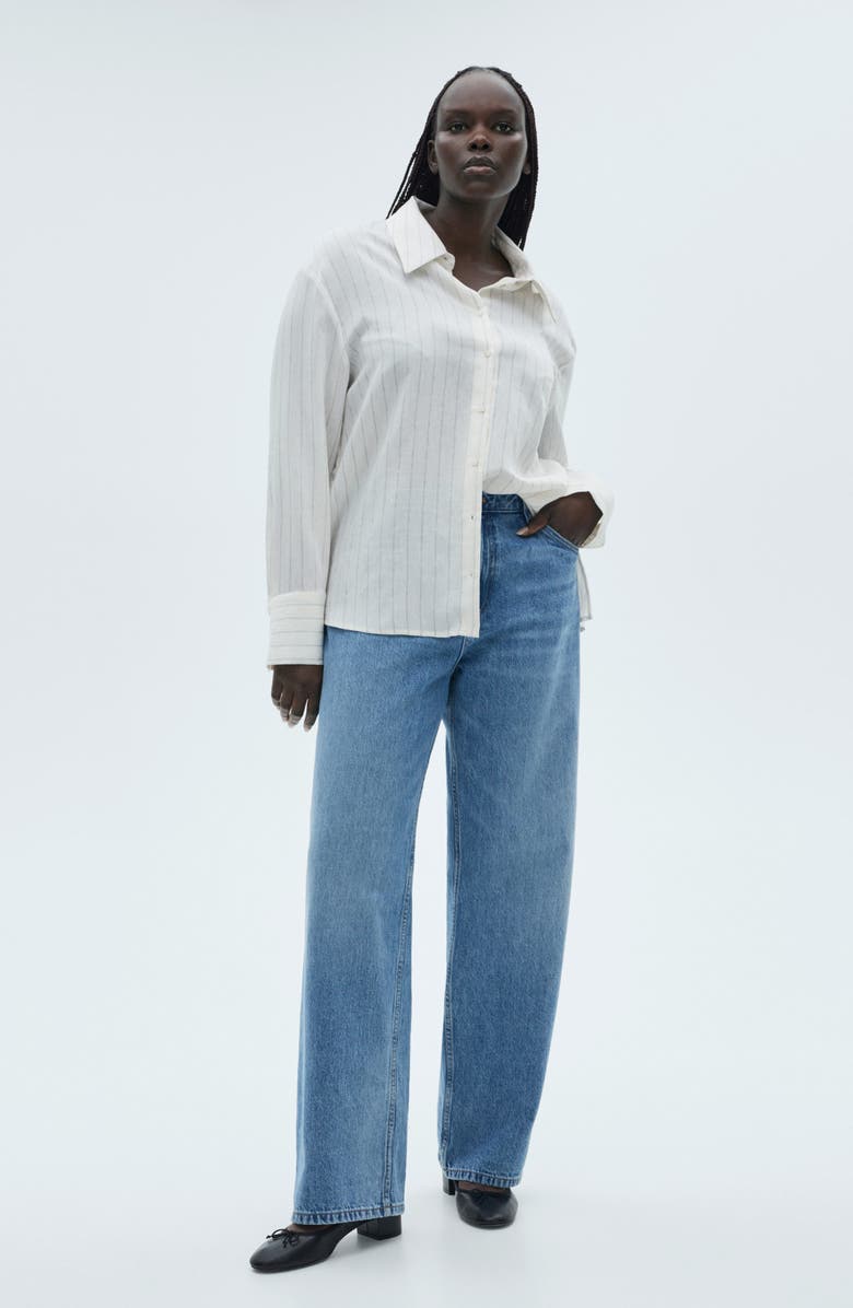 MANGO Stripe Button-Up Shirt, Alternate, color, Ecru