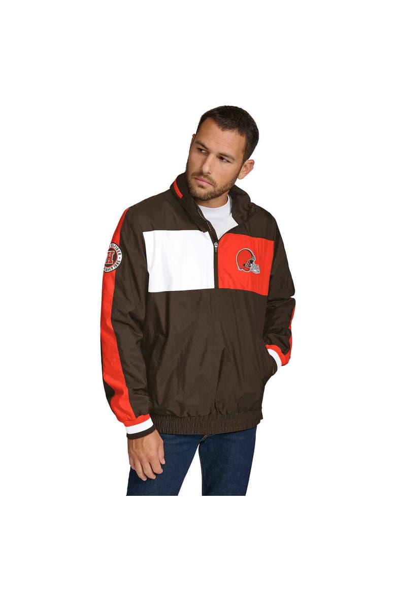 Men's Tommy Hilfiger Brown Cleveland Browns Gael Lightweight Half-Zip Pullover Hoodie Jacket, Main, color, Brown