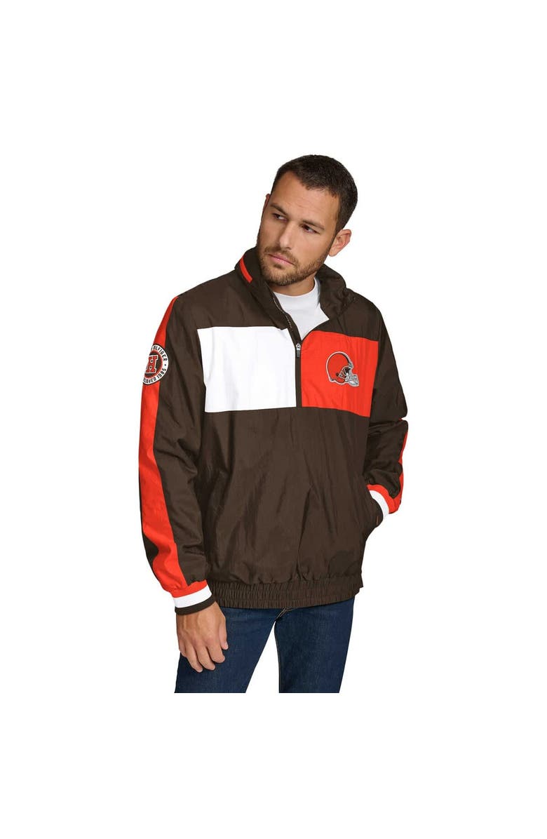 Tommy Hilfiger Men's Tommy Hilfiger Brown Cleveland Browns Gael Lightweight Half-Zip Pullover Hoodie Jacket, Main, color, Brown