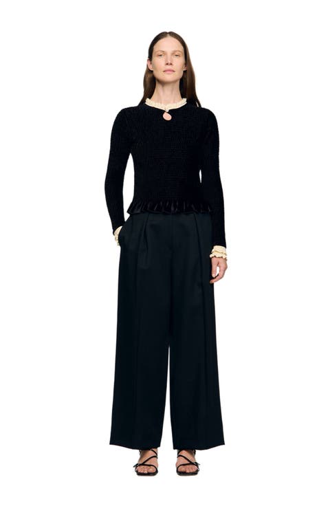 Smocked long-sleeved shirt