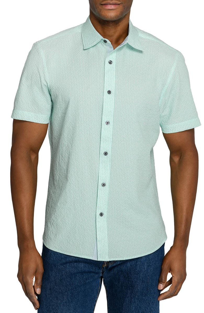 CONSTRUCT Slim Fit Dot Woven Short Sleeve Seersucker, Main, color, Mint