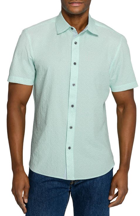 Slim Fit Dot Woven Short Sleeve Seersucker