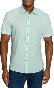 CONSTRUCT Slim Fit Dot Woven Short Sleeve Seersucker