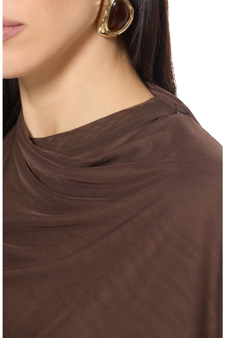 Fiona Asymmetrical Scarf Detail Mesh Top, Alternate, color, ESPRESSO