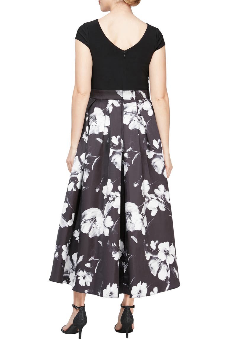 Floral High-Low Cocktail Dress, Alternate, color, BLACK IVORY