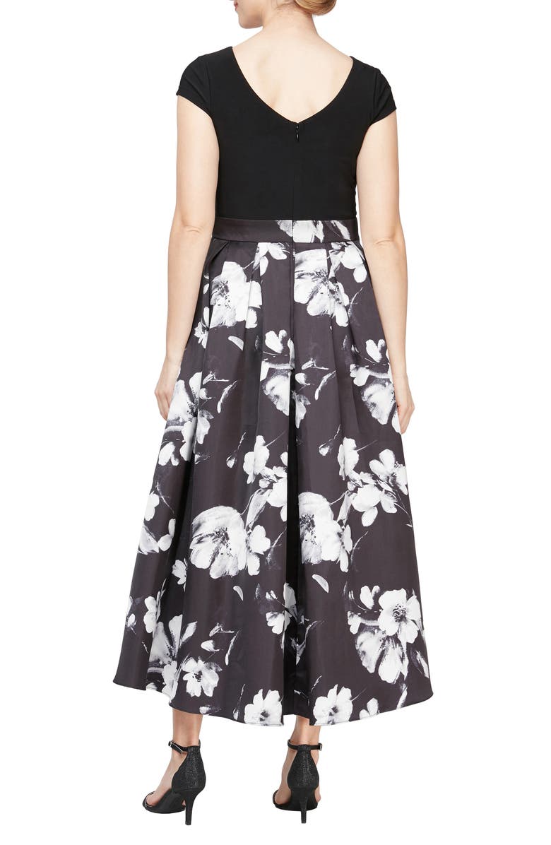 SL FASHIONS Floral High-Low Cocktail Dress, Alternate, color, Black Ivory