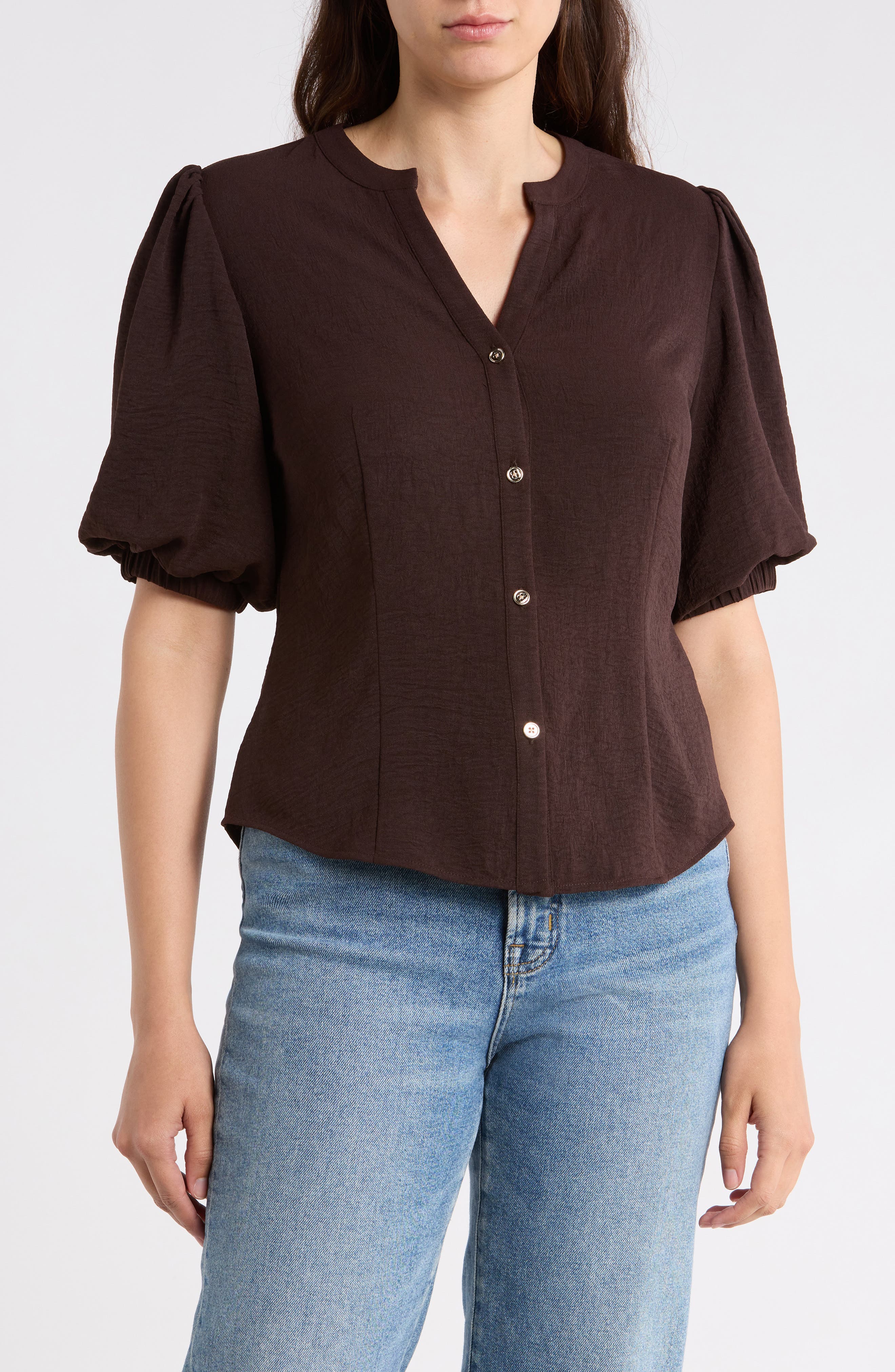 Puff Sleeve Button-Up Top - image 3