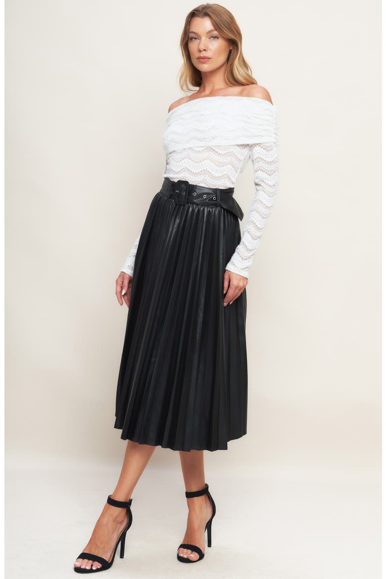 Faux Leather Pleated Midi Skirt, Alternate, color, BLACK