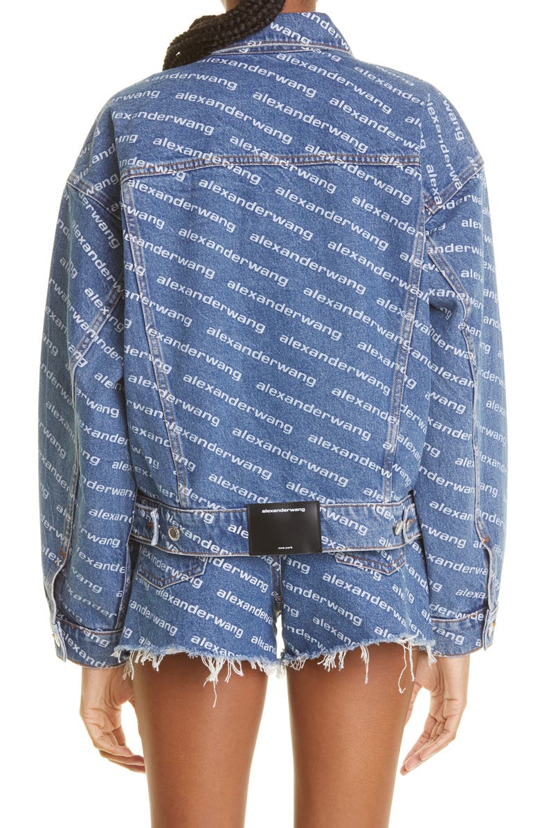Alexander Wang Logo Print Denim Trucker Jacket, Alternate, color, 