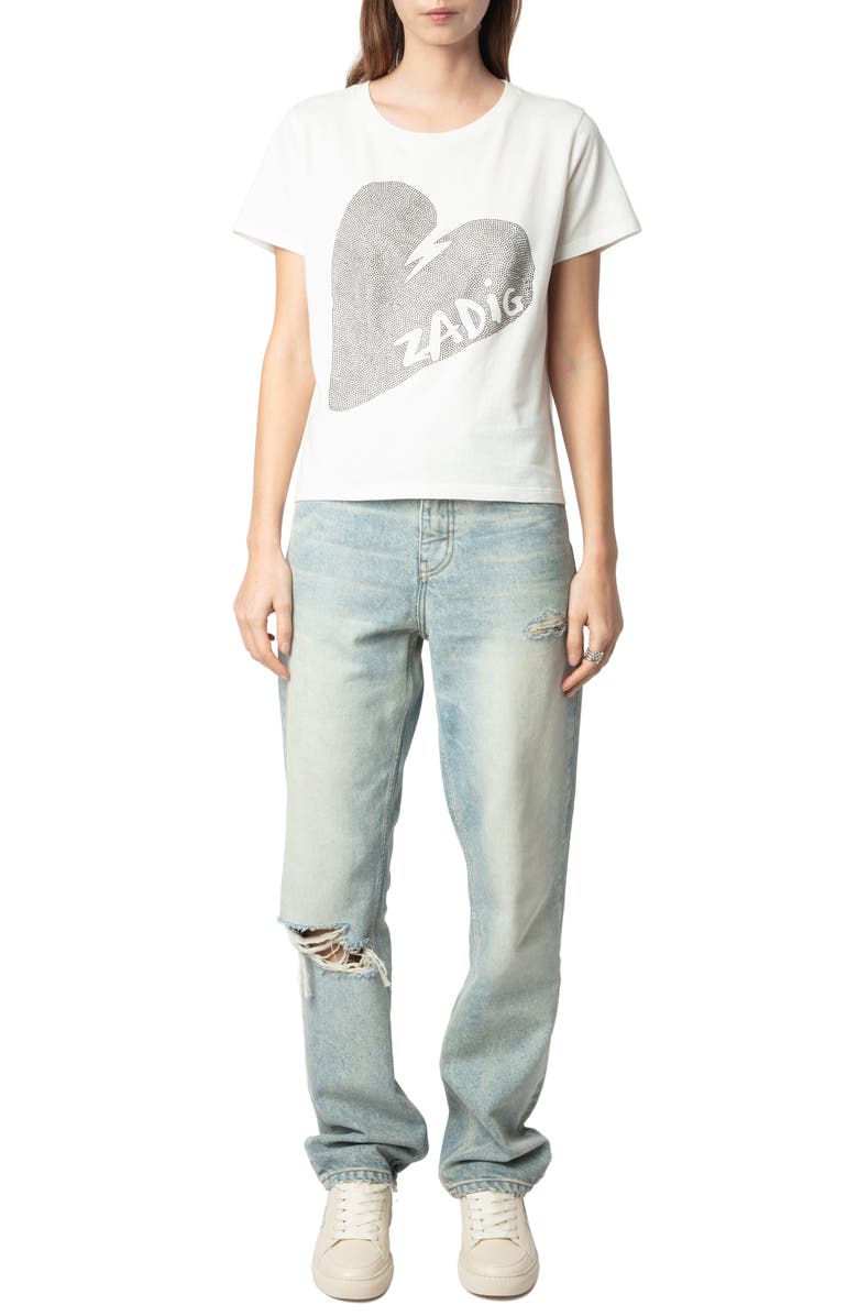 Zadig & Voltaire Alys Big Heart Strass Crystal Embellished Cotton Graphic T-Shirt, Alternate, color, 