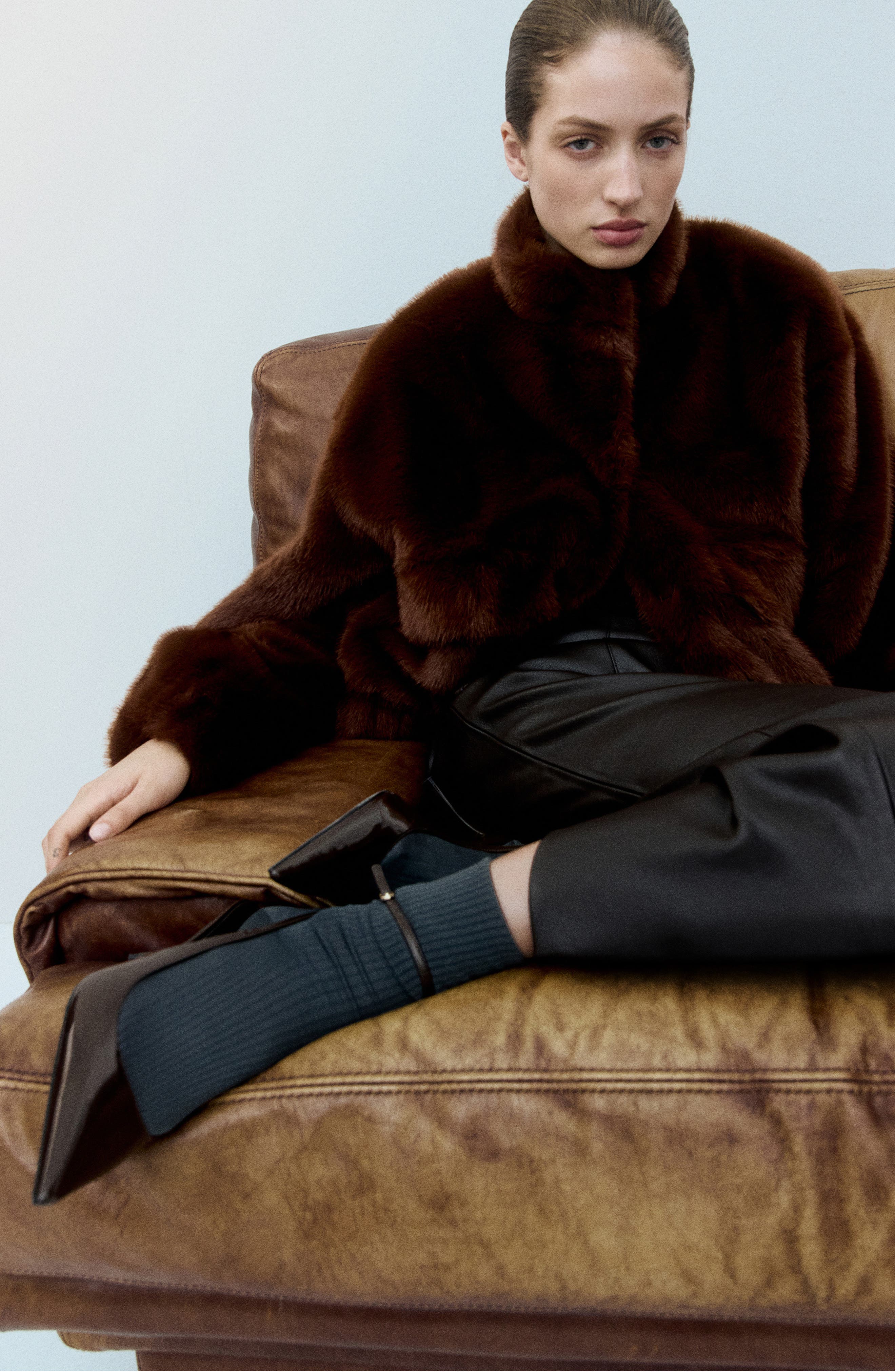 MANGO Ankle Strap Pointed Toe Slingback Pump, Alternate, color, Chocolate