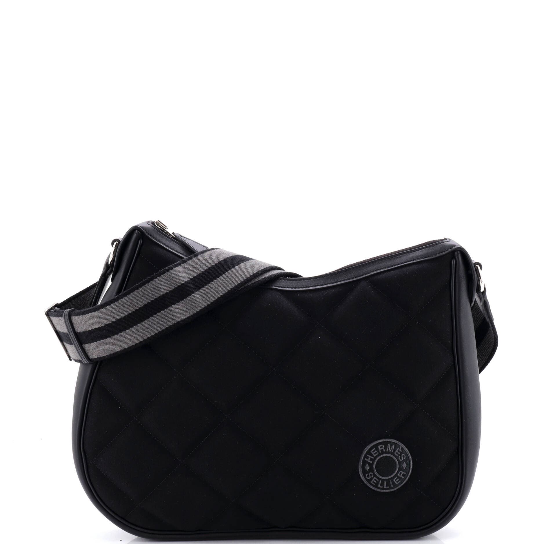 Pre-Owned Hermes Horseback Shoulder Bag Woolycot Canvas and Leather, Main, color, Noir