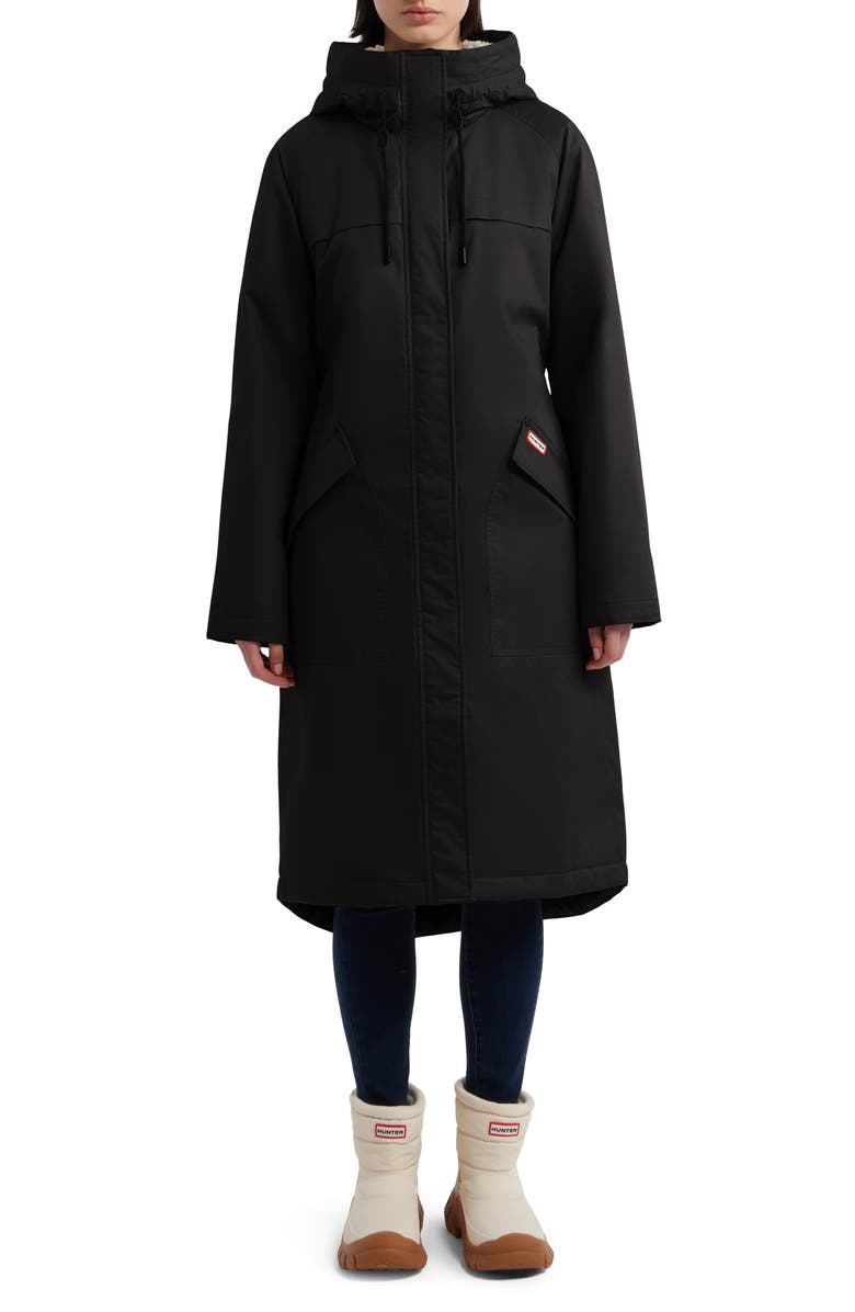 Hunter Jane Hooded Water Repellent Coat, Main, color, Black