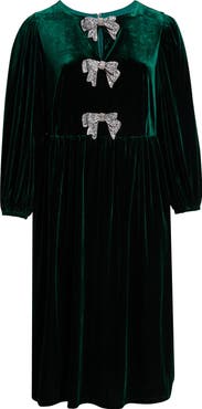 SUGARLIPS Jena Glow Bow Long Sleeve Velvet Midi Dress