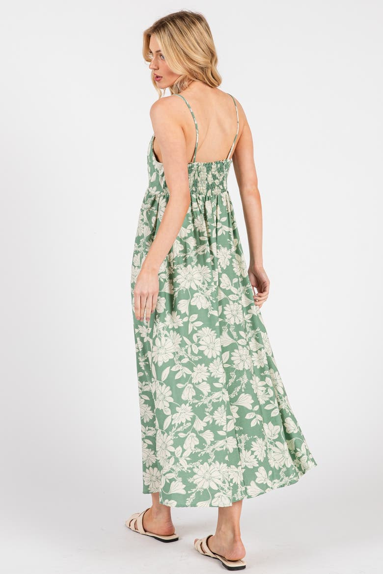Olive Floral Sleeveless Midi Dress, Alternate, color, Light Olive