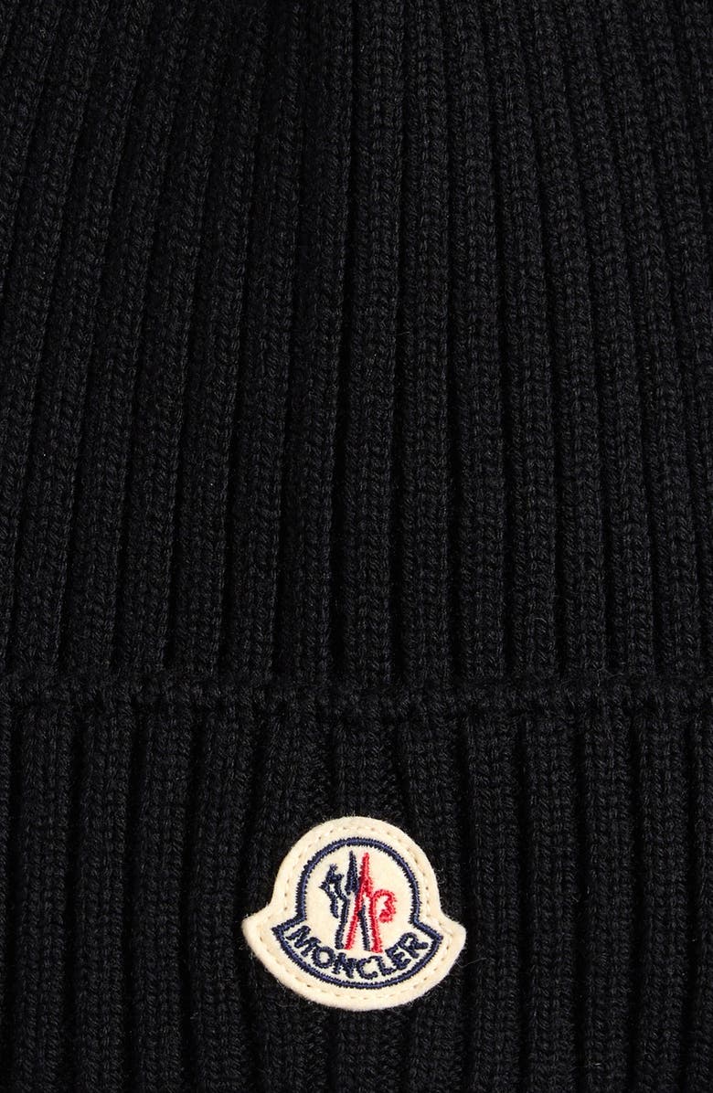 Moncler Kids' Logo Patch Virgin Wool Beanie, Alternate, color, Black