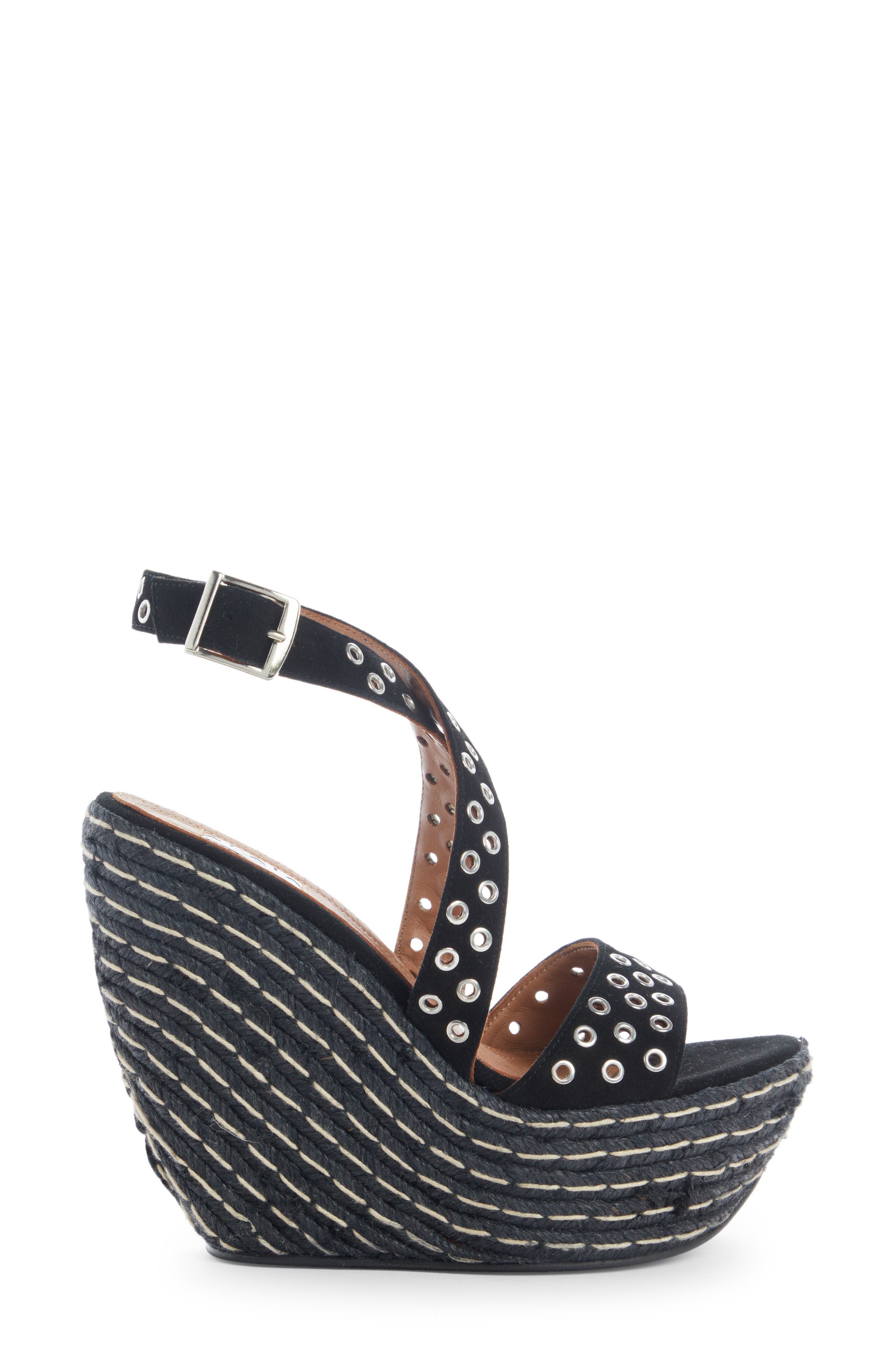 Alaïa Grommet Detail Wedge Espadrille Sandal, Alternate, color, 