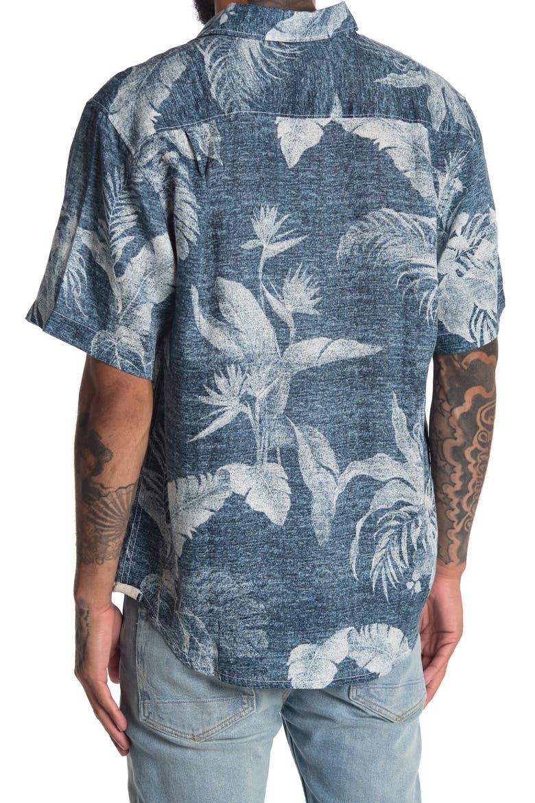 Ombra Palms Short Sleeve Linen Shirt, Alternate, color, DENIM