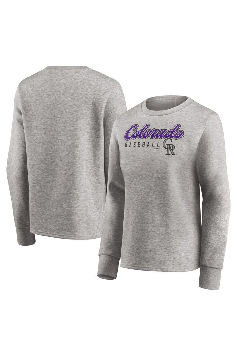 Women's Fanatics Branded Heathered Gray Colorado Rockies Crew Pullover Sweater, Main, color, Heather Gray