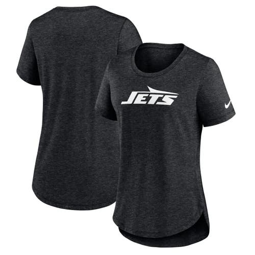 Nike Women's Heather Black New York Jets Tri-blend Fashion T-shirt In Black