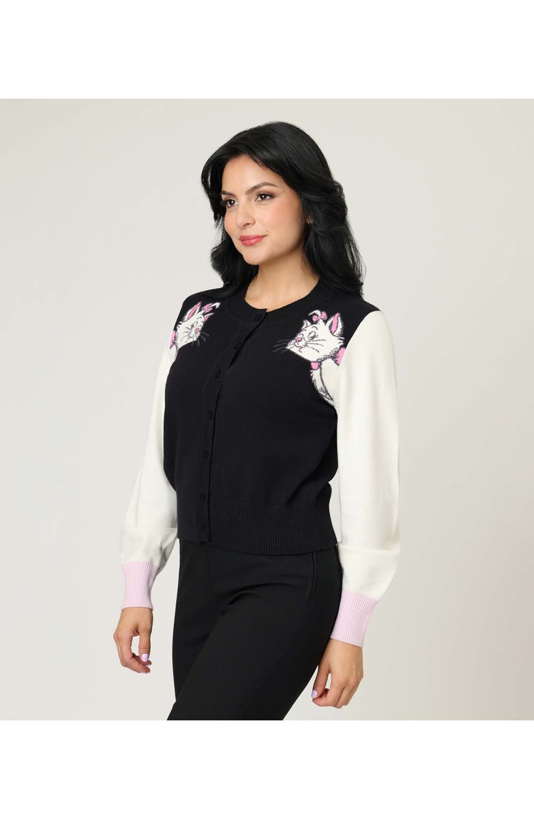 Unique Vintage 1950s Cropped Cardigan, Alternate, color, Black & White Cat Print