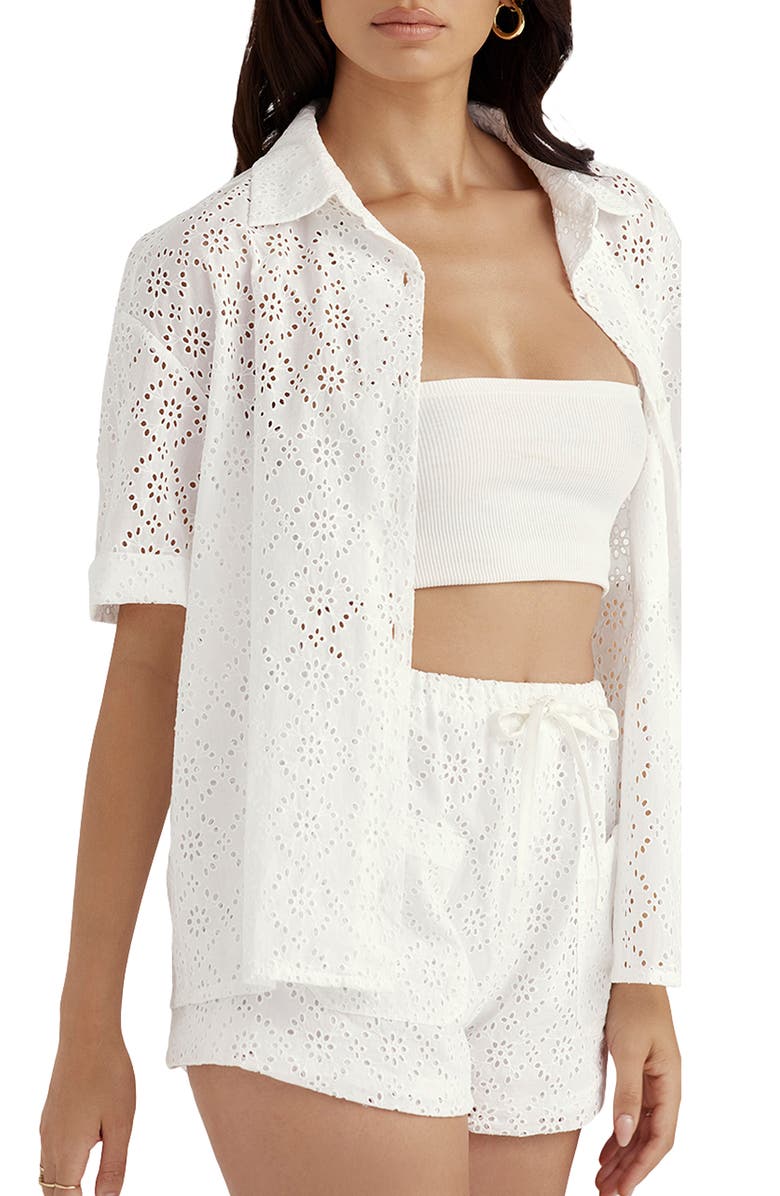 HOUSE OF CB Carrie Broderie Anglaise Cotton Top, Alternate, color, 