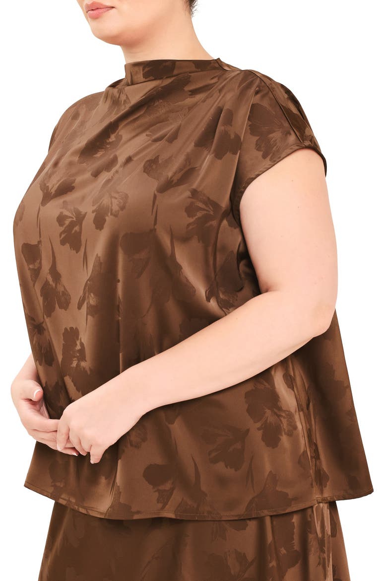 Floral Jacquard Satin Top, Alternate, color, BROWN