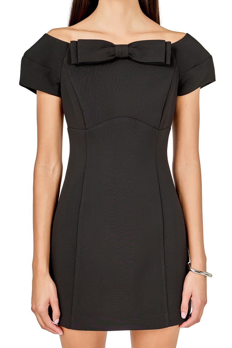 Bow Minidress, Alternate, color, BLACK