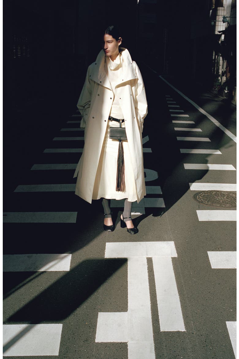 Funnel Neck Oversize Cotton Blend Trench Coat, Alternate, color, ECRU