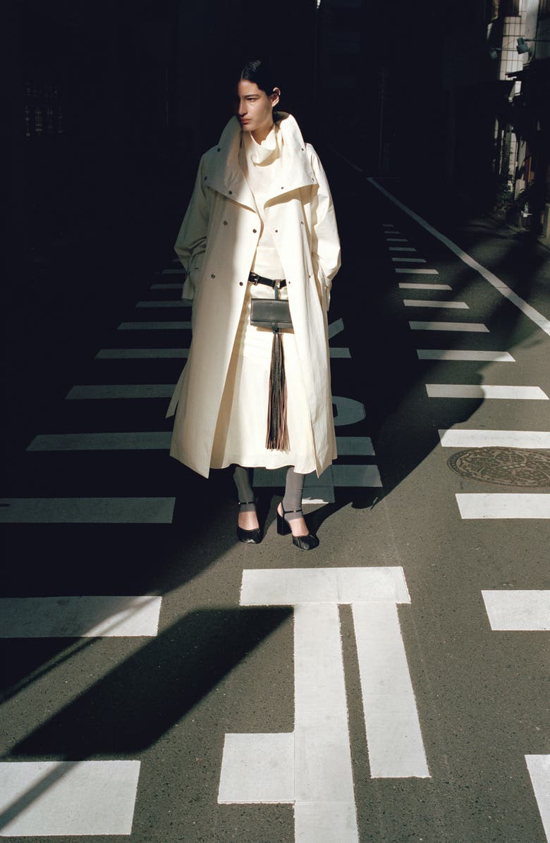 MANGO Funnel Neck Oversize Cotton Blend Trench Coat, Alternate, color, Ecru