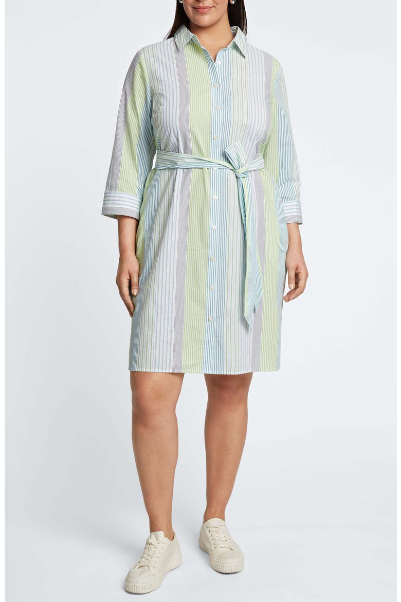 Rocca Belted Stripe Seersucker Shirtdress, Main, color, BLUE MULTI