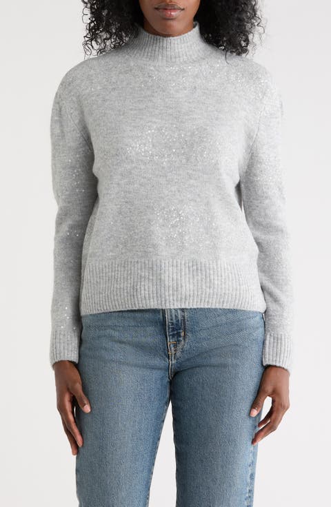 Mock Neck Sequin Stripe Sweater